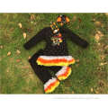 bulk order 30 sets girls black ruffle pants sets kids candy corn clothing Halloween long sleeve sets with necklace and headband